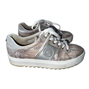 Guess Los Angeles GG Primly 2 Gold & Silver Sparkle Sneakers Sz 7.5 Womens Lace